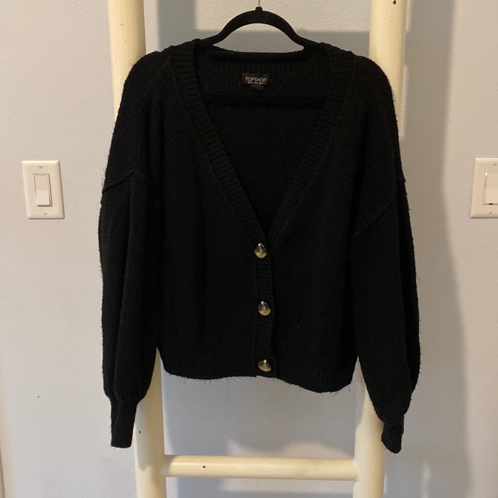 Top shop black cardigan with tan and black buttons